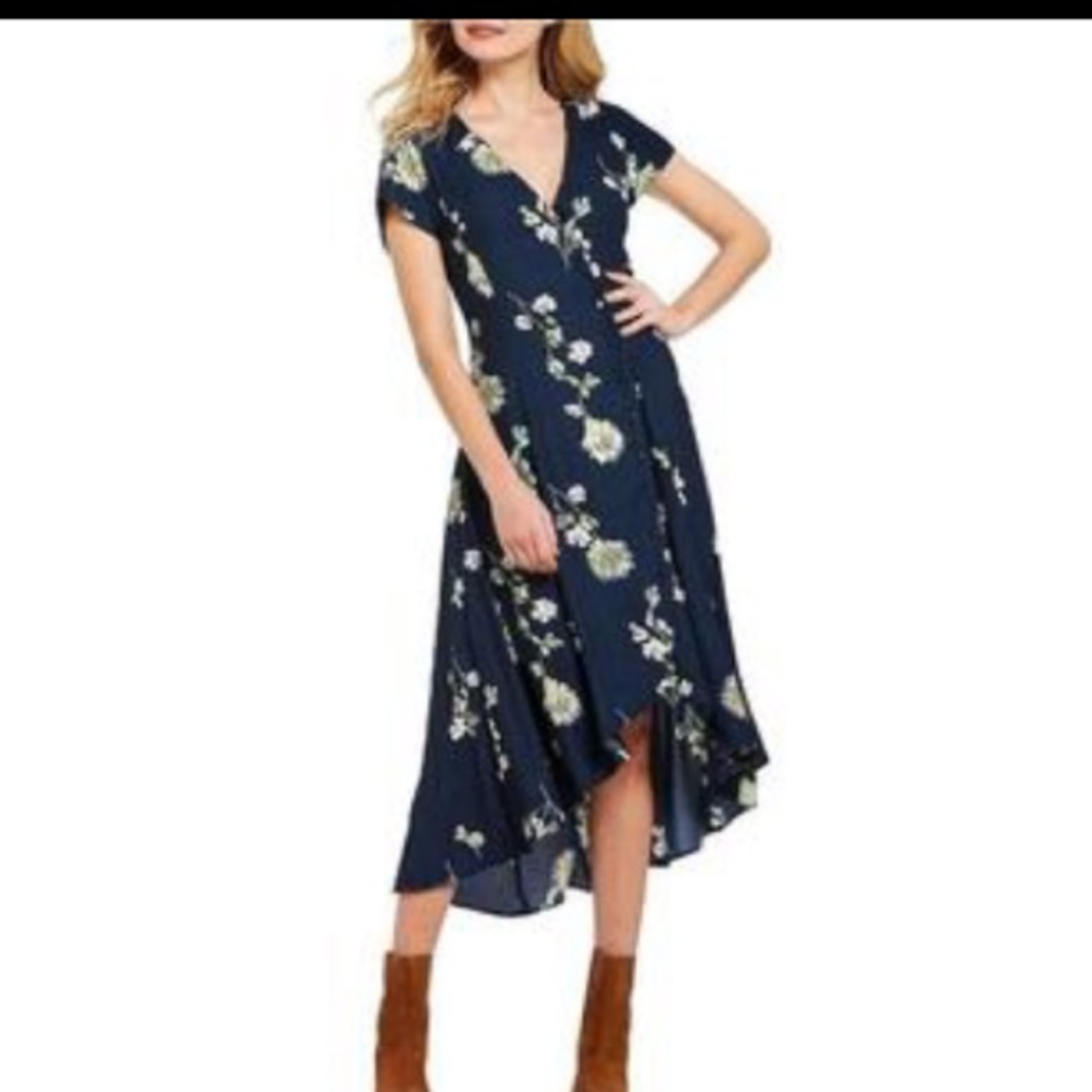 Free people navy floral yellow high low maxi